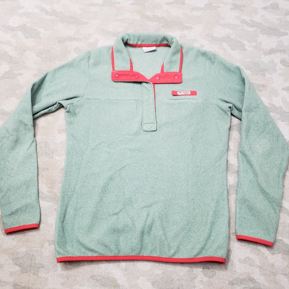 Columbia PFG Sweater Womens Small Green Snap Fleece Pullover